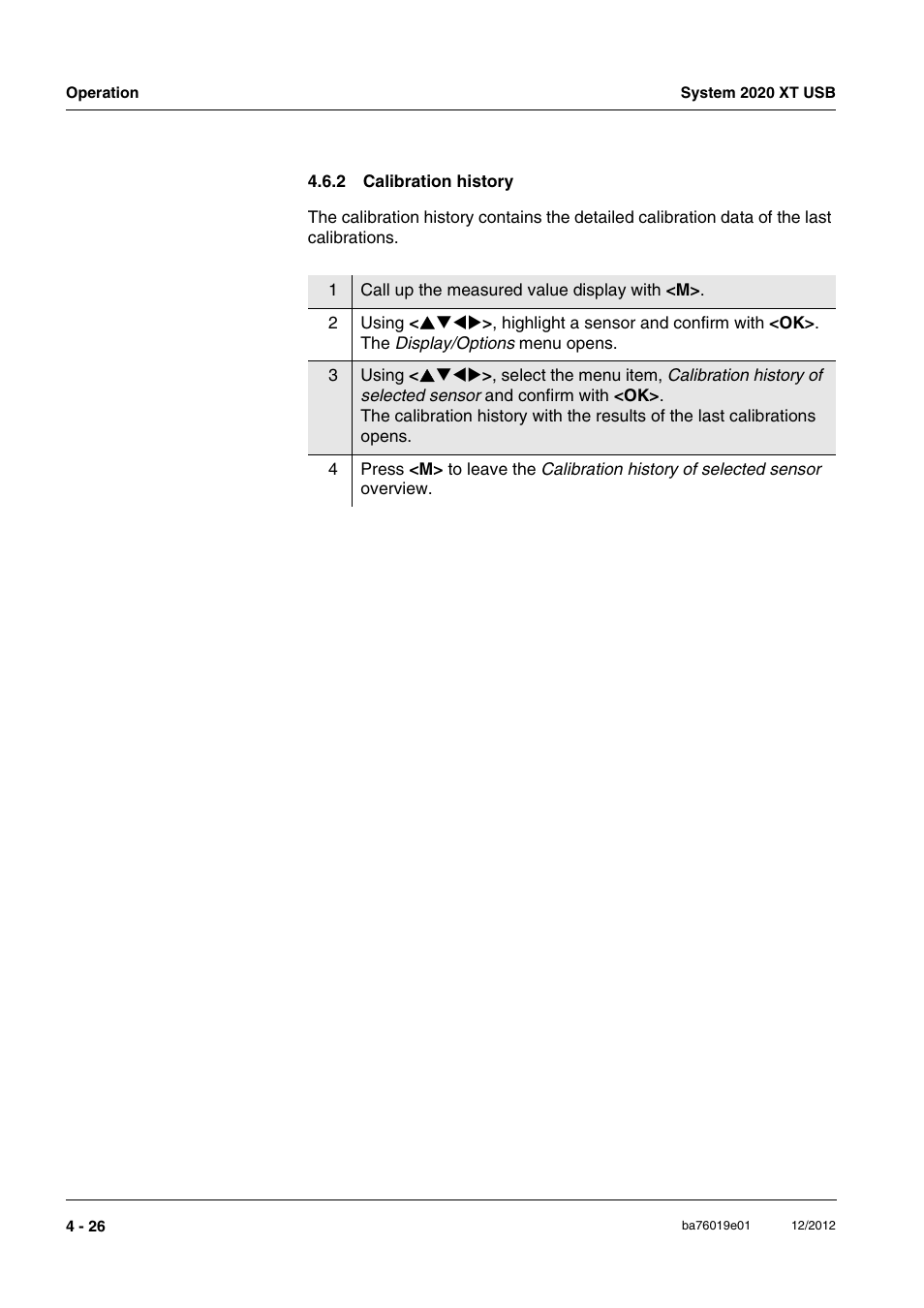 2 calibration history, Calibration history -26 | YSI IQ SensorNet 2020 XT Terminal User Manual | Page 104 / 196