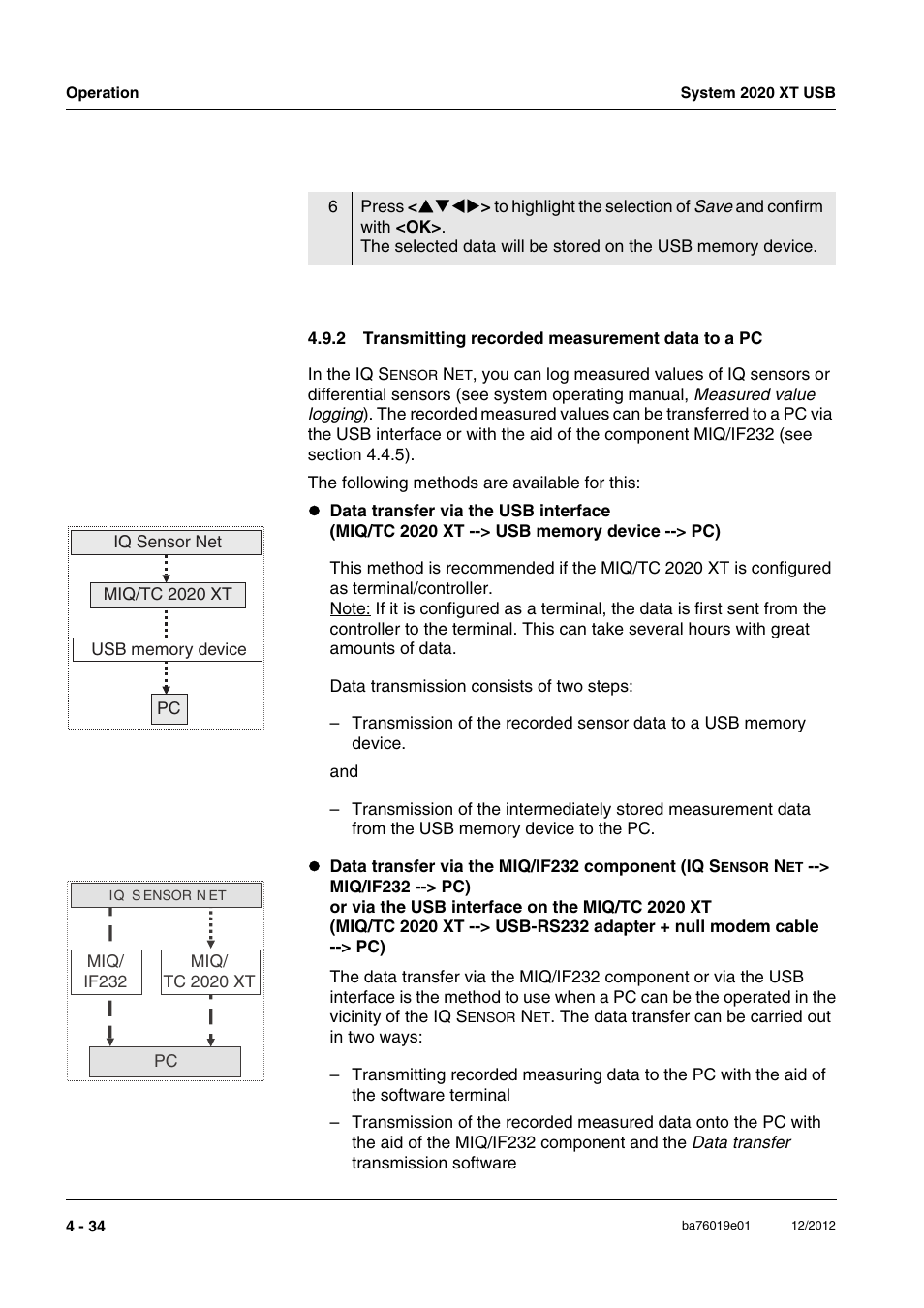 2 transmitting recorded measurement data to a pc, Transmitting recorded measurement data to a pc -34 | YSI IQ SensorNet 2020 XT Terminal User Manual | Page 112 / 196