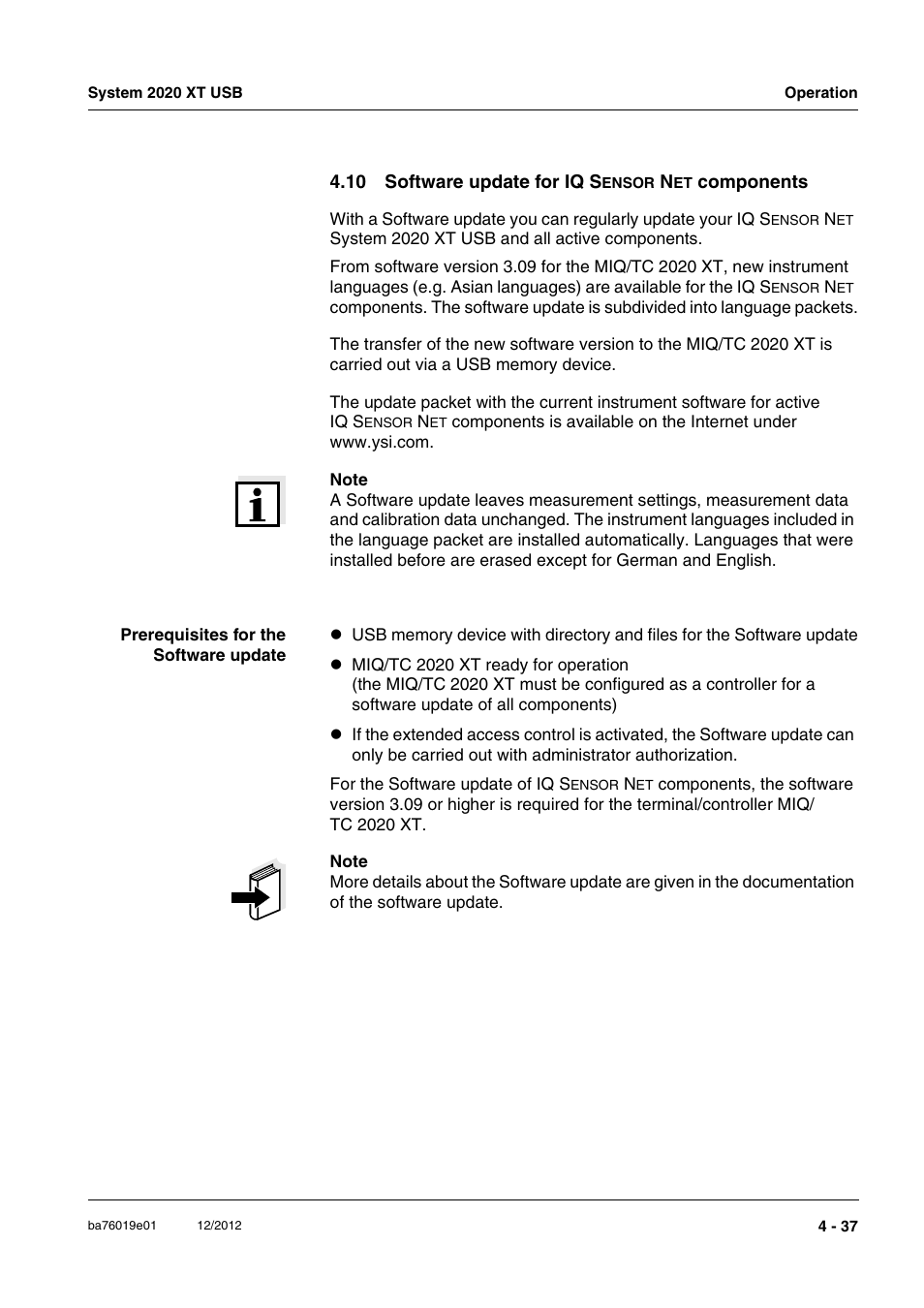 10 software update for iq sensor net components, 10 software update for iq s | YSI IQ SensorNet 2020 XT Terminal User Manual | Page 115 / 196