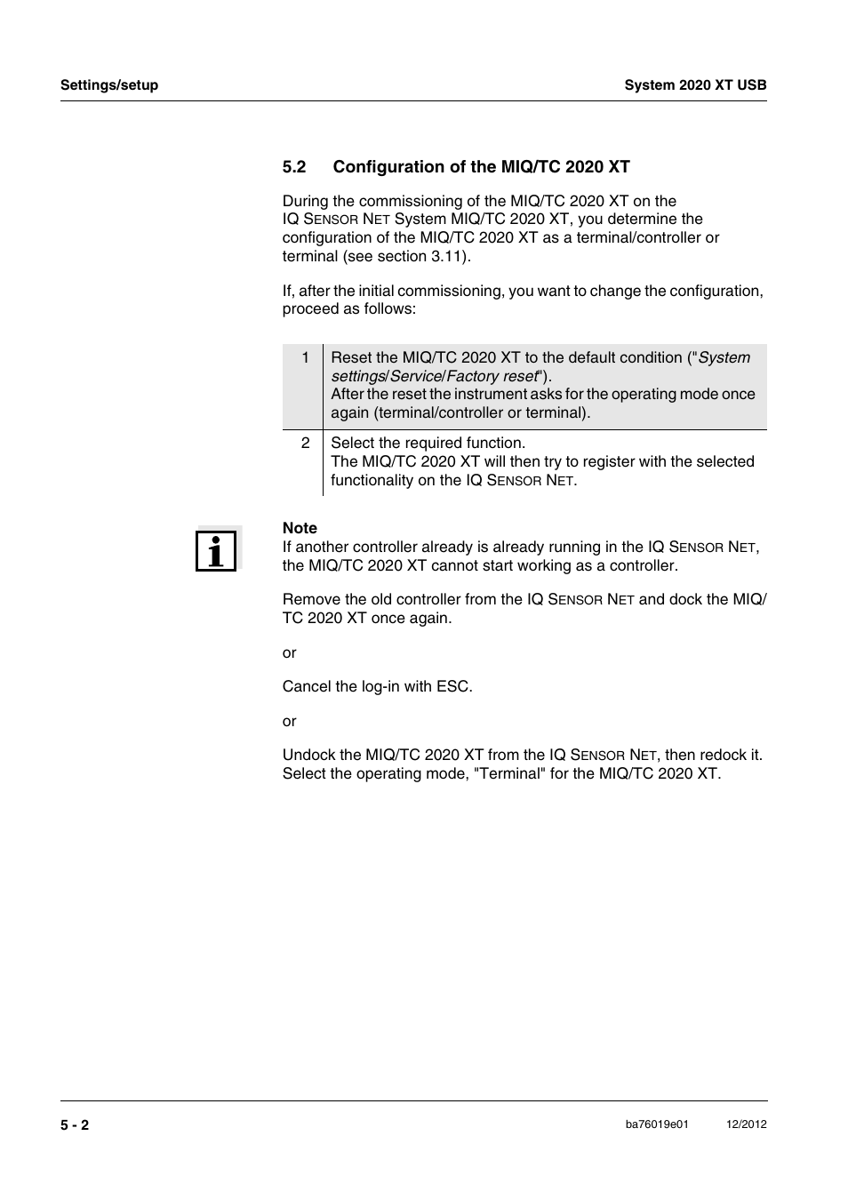 2 configuration of the miq/tc 2020 xt, Configuration of the miq/tc 2020 xt -2 | YSI IQ SensorNet 2020 XT Terminal User Manual | Page 122 / 196