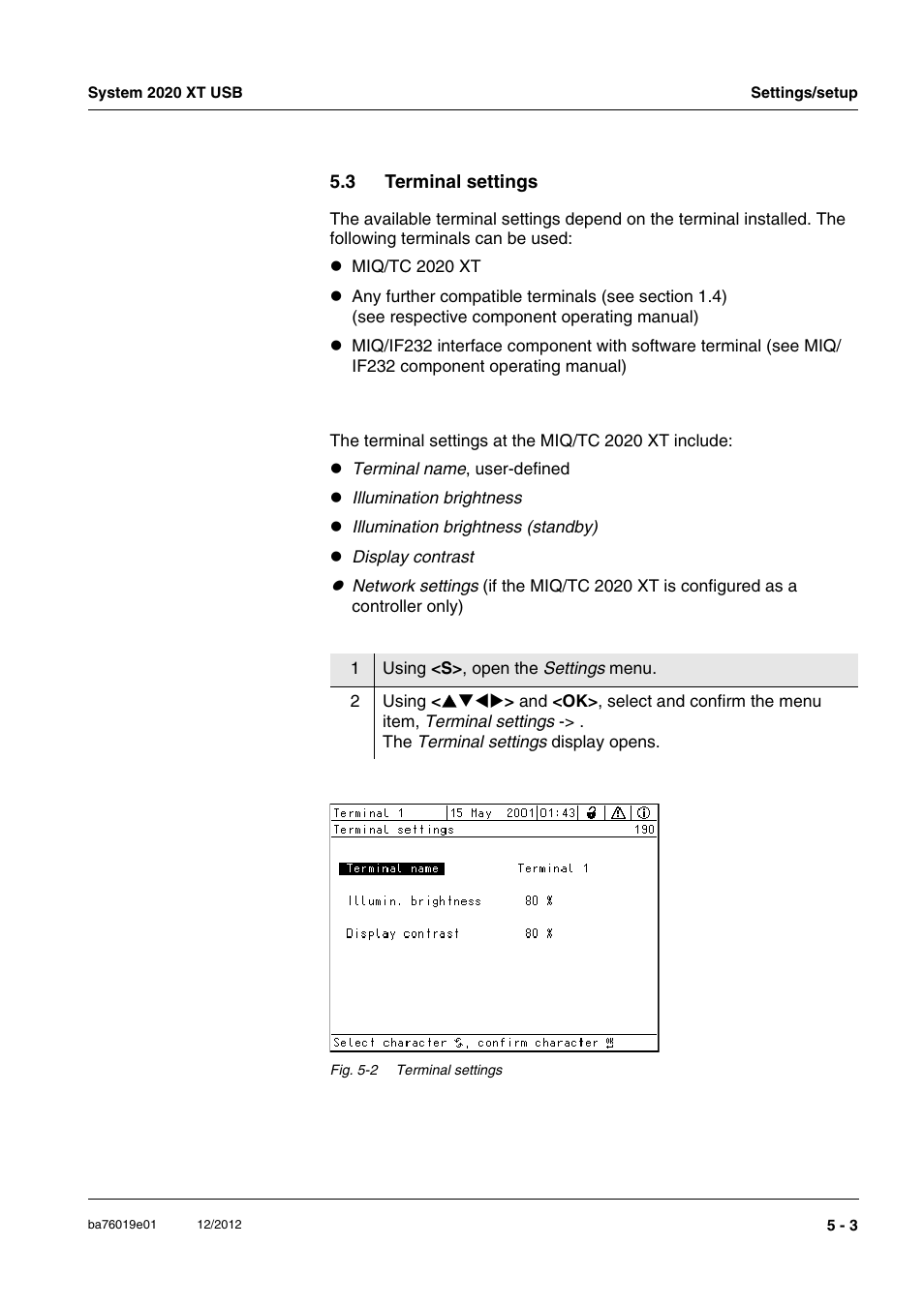 3 terminal settings, Terminal settings -3 | YSI IQ SensorNet 2020 XT Terminal User Manual | Page 123 / 196