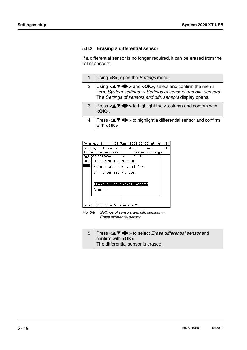 2 erasing a differential sensor, Erasing a differential sensor -16 | YSI IQ SensorNet 2020 XT Terminal User Manual | Page 136 / 196