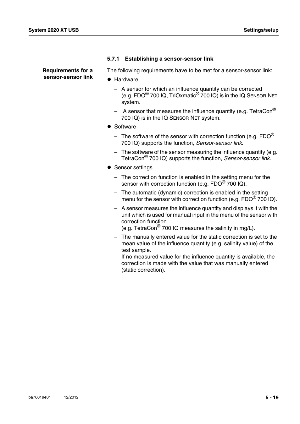 1 establishing a sensor-sensor link, Establishing a sensor-sensor link -19 | YSI IQ SensorNet 2020 XT Terminal User Manual | Page 139 / 196