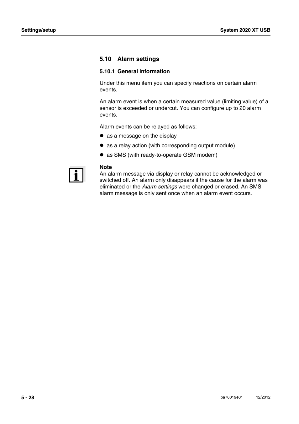 10 alarm settings, 1 general information, 10 alarm settings -28 | 1 general information -28 | YSI IQ SensorNet 2020 XT Terminal User Manual | Page 148 / 196