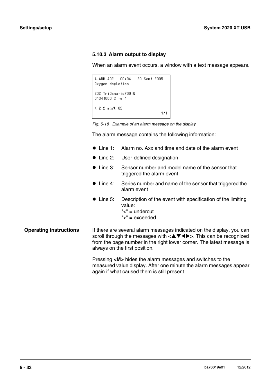 3 alarm output to display, 3 alarm output to display -32, See section 5.10.3 a | Larm, Output, Display | YSI IQ SensorNet 2020 XT Terminal User Manual | Page 152 / 196
