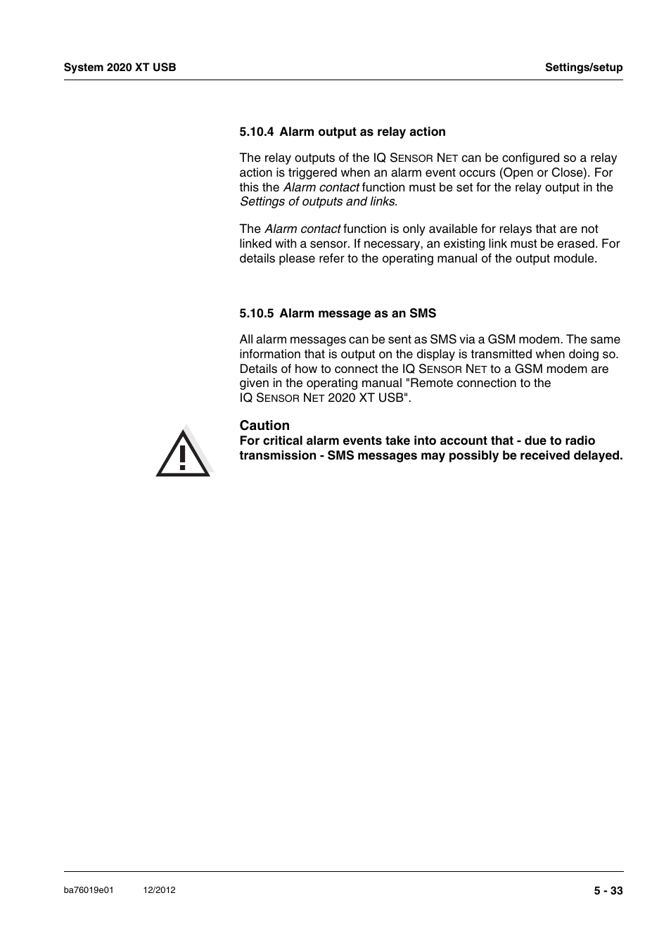 4 alarm output as relay action, 5 alarm message as an sms | YSI IQ SensorNet 2020 XT Terminal User Manual | Page 153 / 196