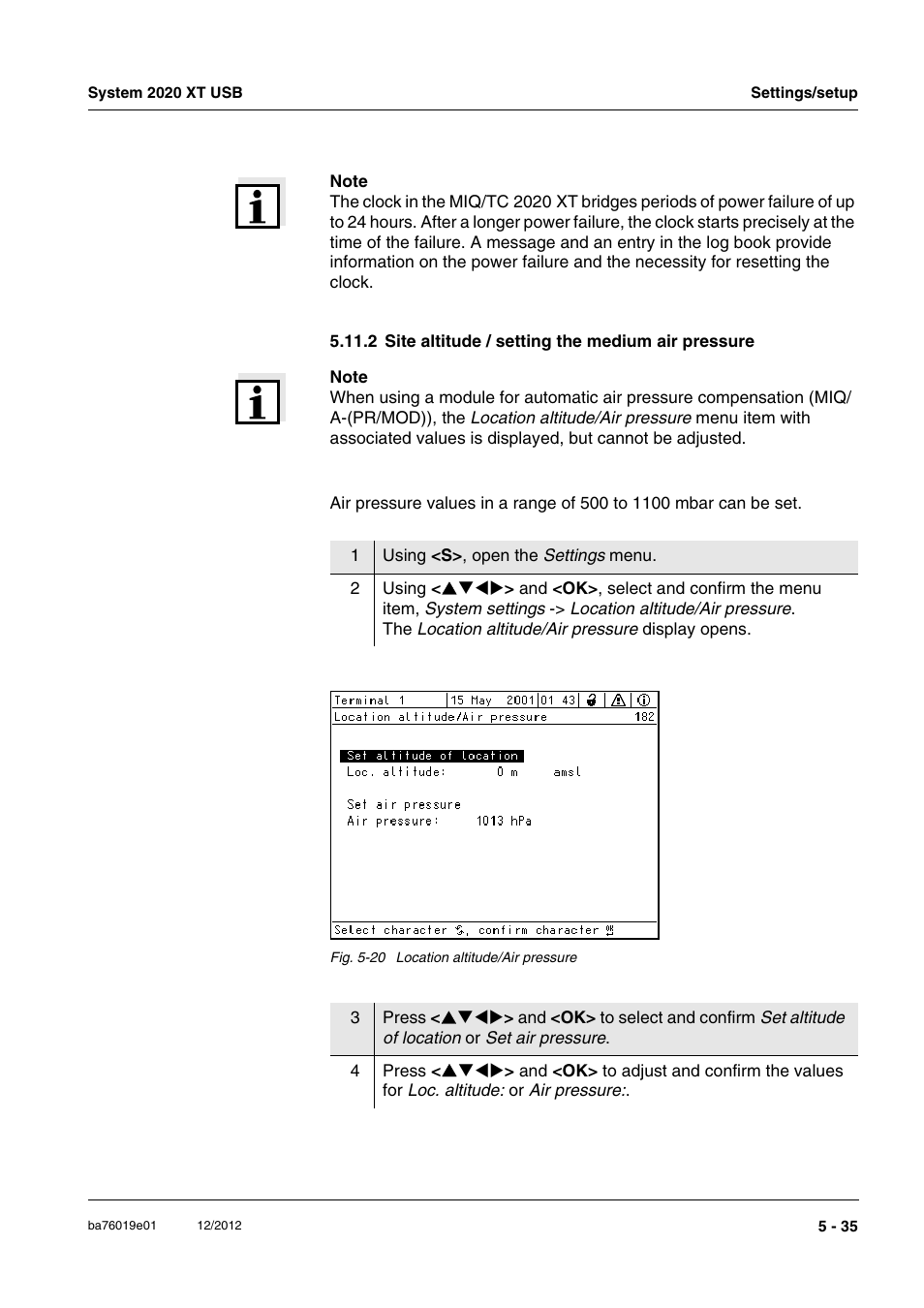 2 site altitude / setting the medium air pressure | YSI IQ SensorNet 2020 XT Terminal User Manual | Page 155 / 196