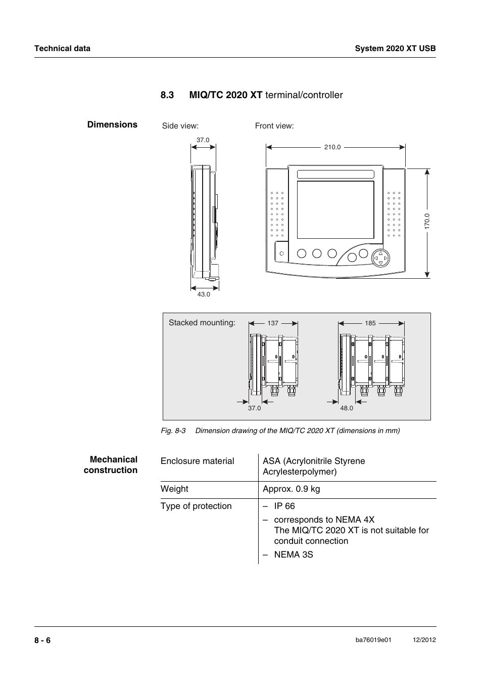 3 miq/tc 2020 xt terminal/controller, Miq/tc 2020 xt terminal/controller -6, Section 8.3 | YSI IQ SensorNet 2020 XT Terminal User Manual | Page 180 / 196