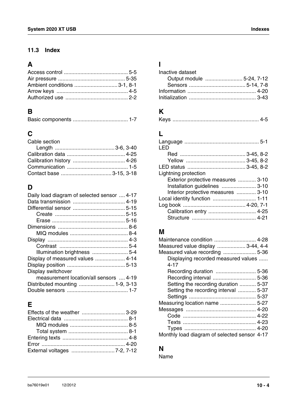 3 index, 3 index -4 | YSI IQ SensorNet 2020 XT Terminal User Manual | Page 191 / 196