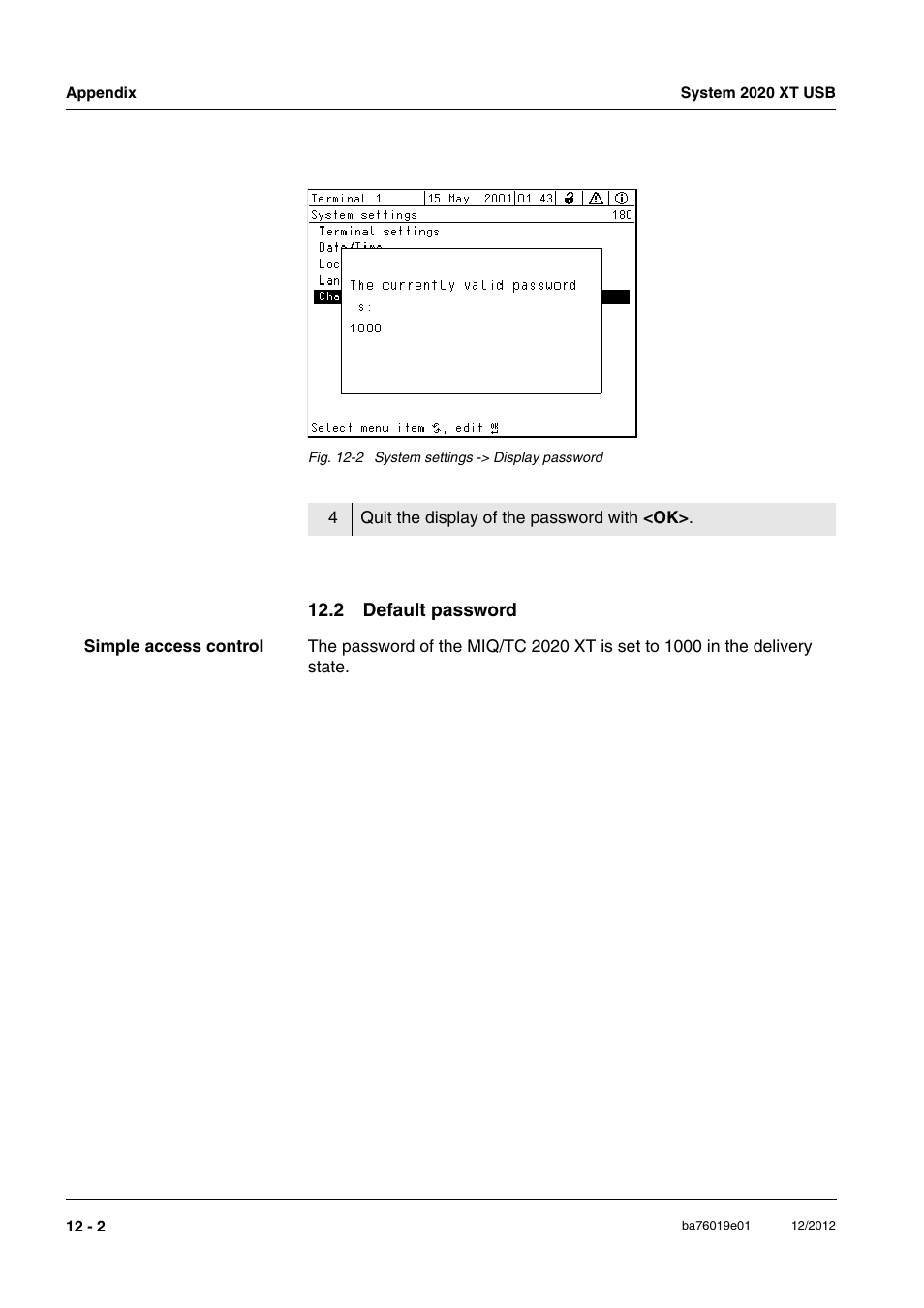 2 default password, 2 default password -2 | YSI IQ SensorNet 2020 XT Terminal User Manual | Page 194 / 196