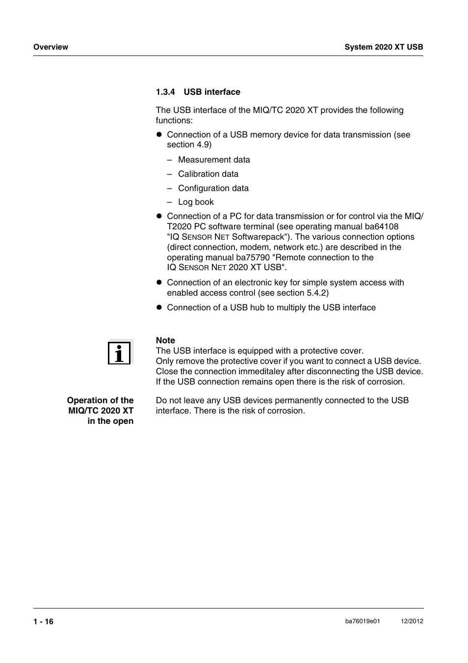 4 usb interface, Usb interface -16 | YSI IQ SensorNet 2020 XT Terminal User Manual | Page 22 / 196