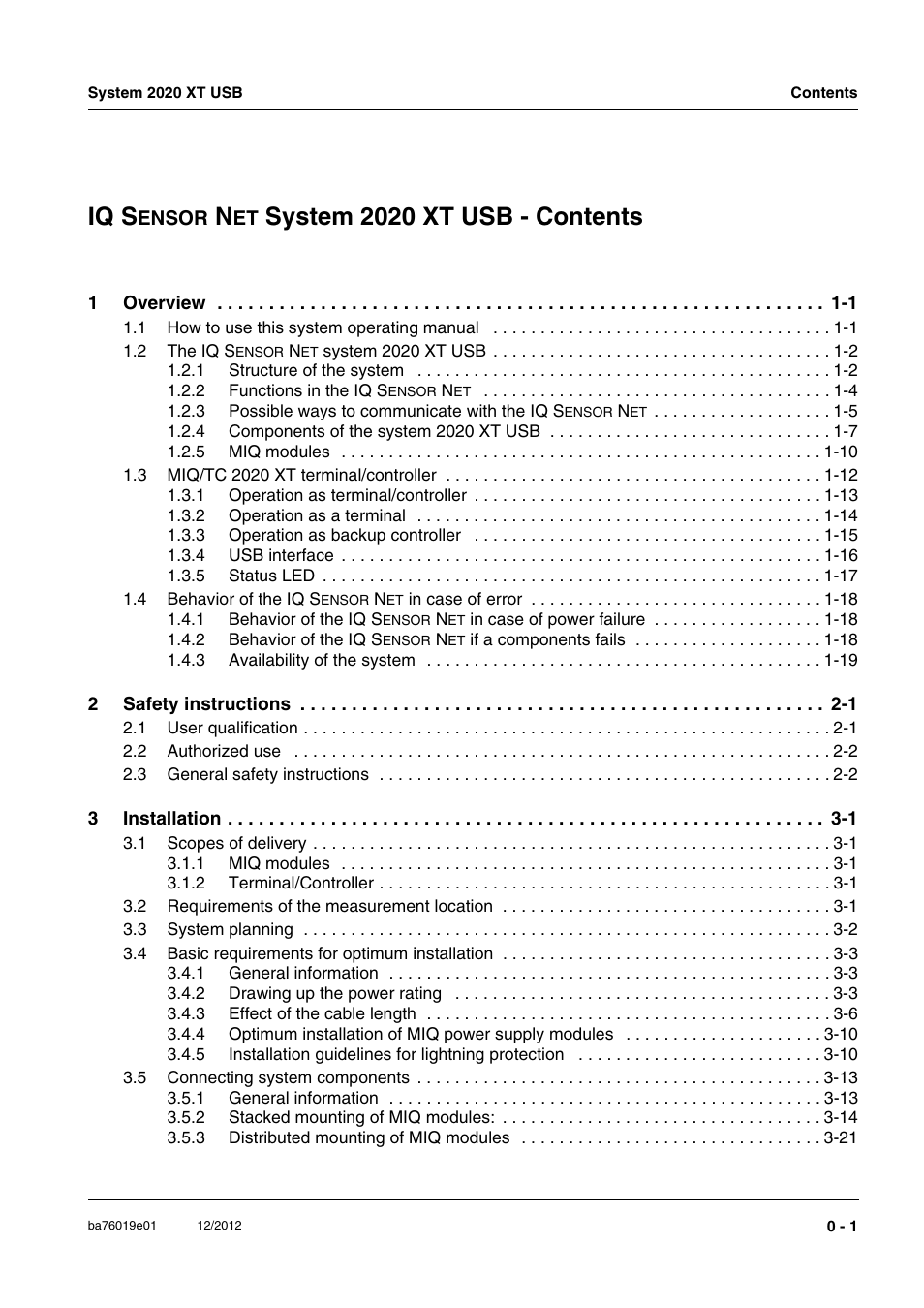 Iq s, System 2020 xt usb - contents | YSI IQ SensorNet 2020 XT Terminal User Manual | Page 3 / 196