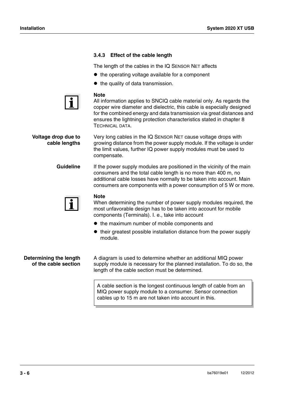 3 effect of the cable length, Effect of the cable length -6, Le (section 3.4.3) | Section 3.4.3 | YSI IQ SensorNet 2020 XT Terminal User Manual | Page 36 / 196