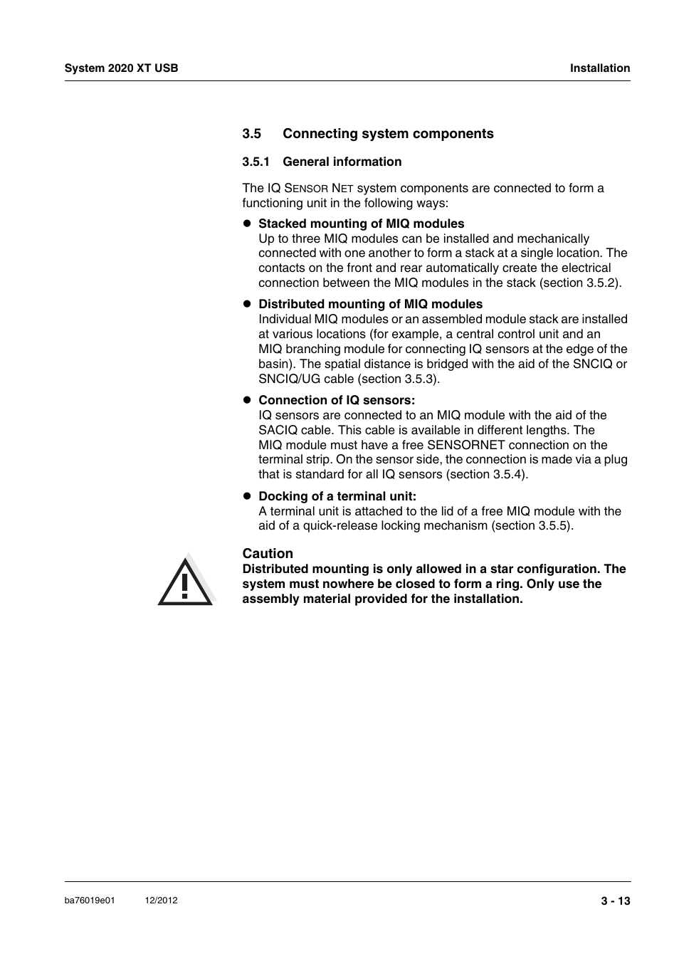5 connecting system components, 1 general information, Connecting system components -13 3.5.1 | General information -13 | YSI IQ SensorNet 2020 XT Terminal User Manual | Page 43 / 196