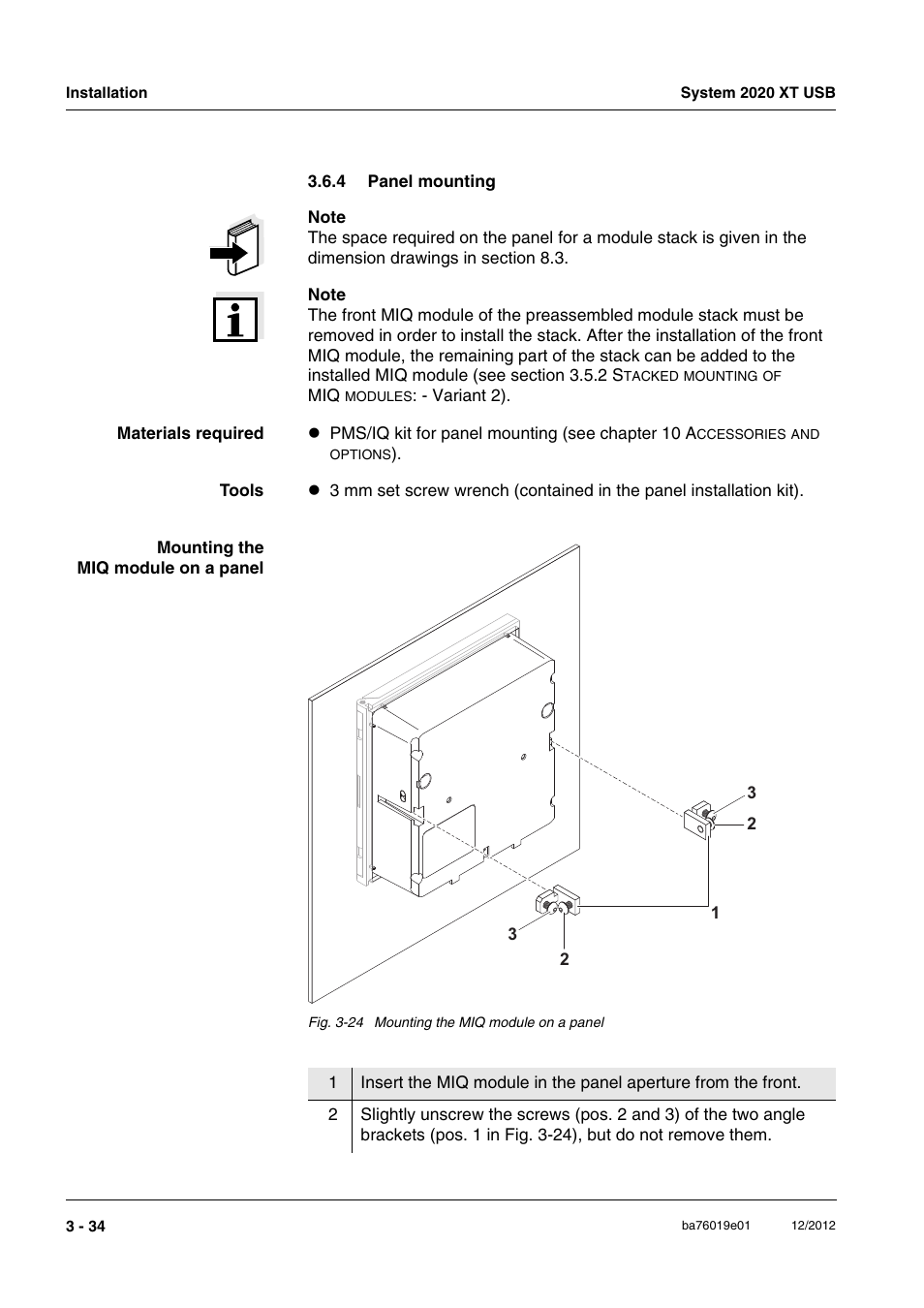 4 panel mounting, Panel mounting -34, Section 3.6.4) | YSI IQ SensorNet 2020 XT Terminal User Manual | Page 64 / 196
