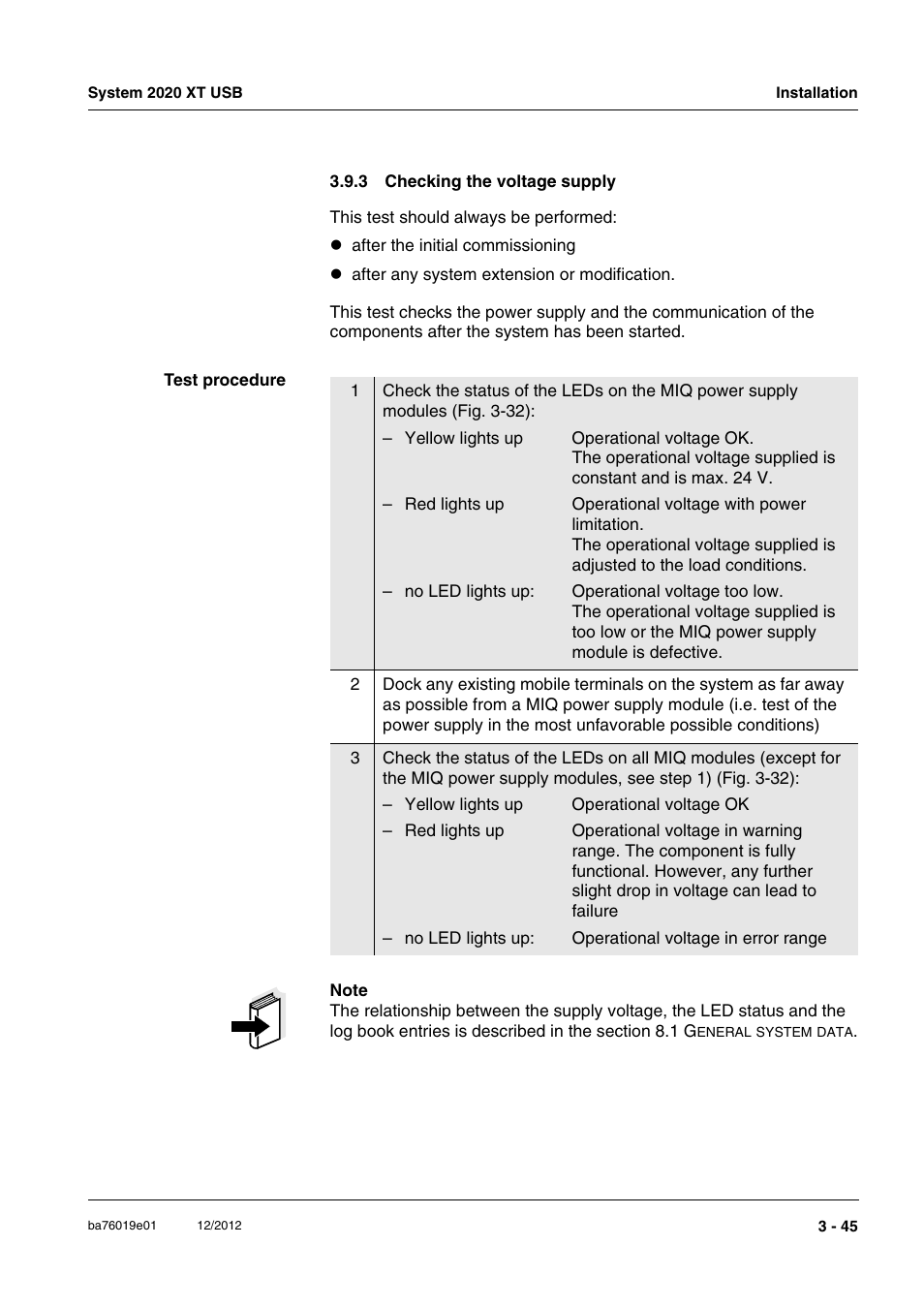 3 checking the voltage supply, Checking the voltage supply -45 | YSI IQ SensorNet 2020 XT Terminal User Manual | Page 75 / 196