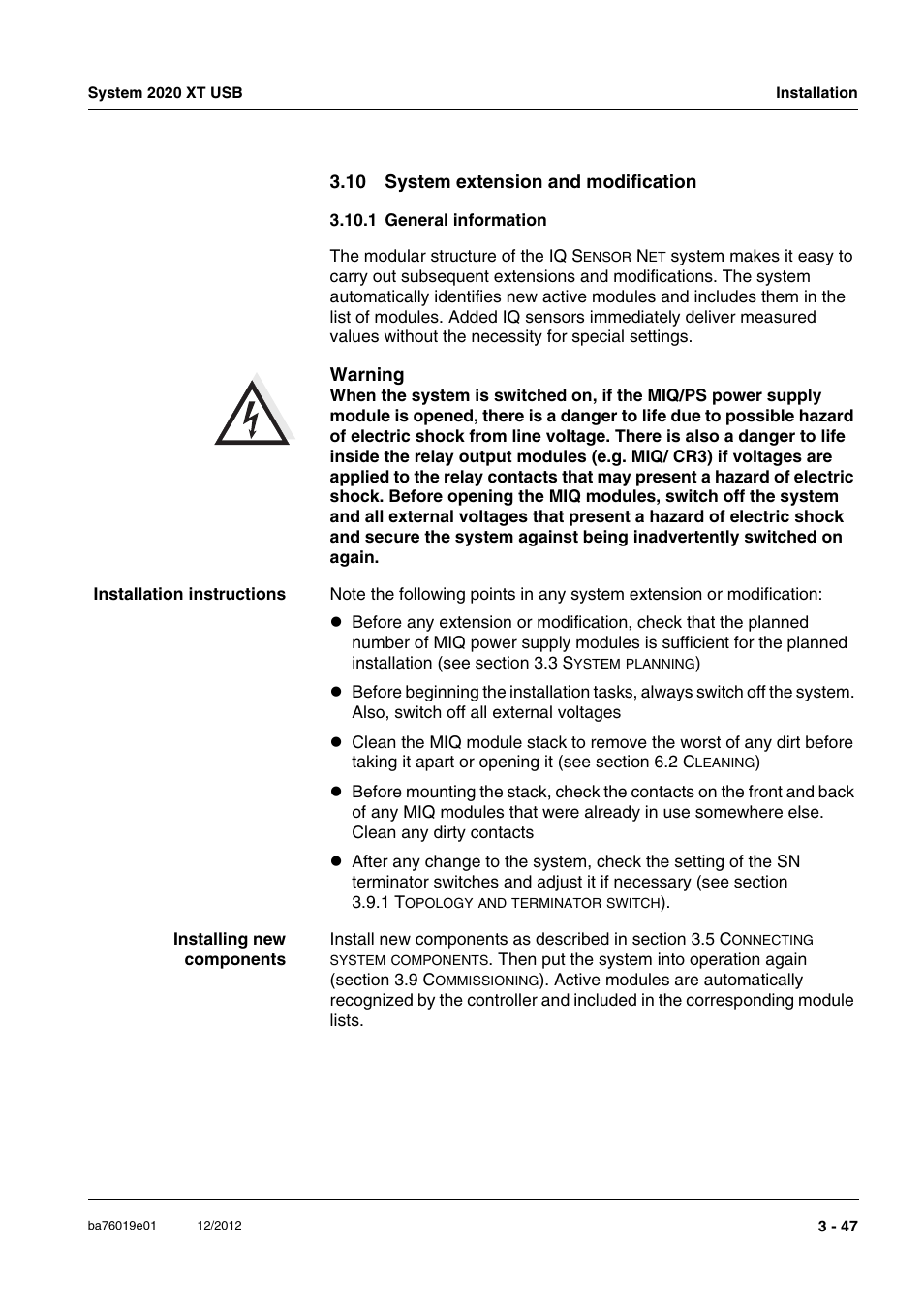 10 system extension and modification, 1 general information, 10 system extension and modification -47 | 1 general information -47 | YSI IQ SensorNet 2020 XT Terminal User Manual | Page 77 / 196