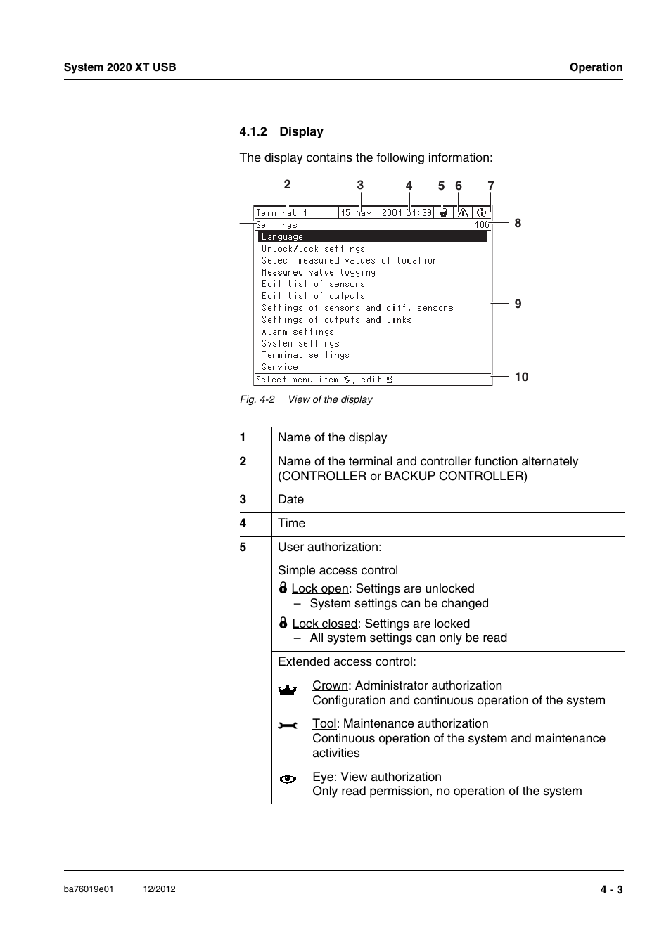 2 display, Display -3, Display (see section 4.1.2 d | Isplay | YSI IQ SensorNet 2020 XT Terminal User Manual | Page 81 / 196