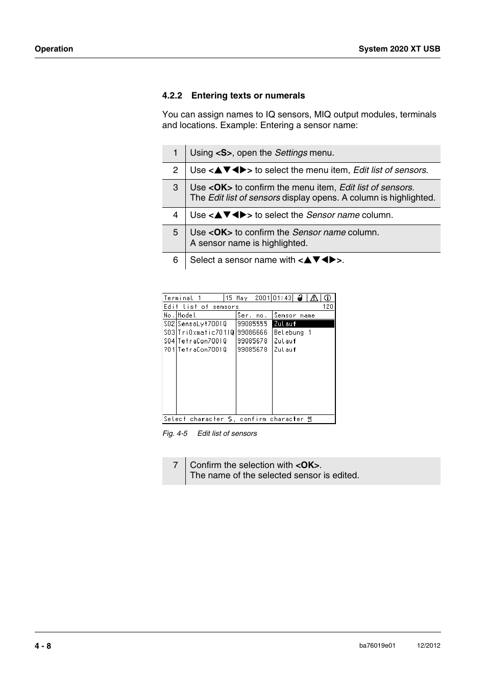 2 entering texts or numerals, Entering texts or numerals -8 | YSI IQ SensorNet 2020 XT Terminal User Manual | Page 86 / 196