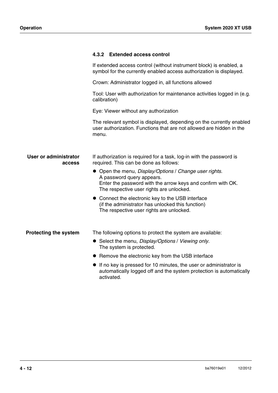 2 extended access control, Extended access control -12 | YSI IQ SensorNet 2020 XT Terminal User Manual | Page 90 / 196