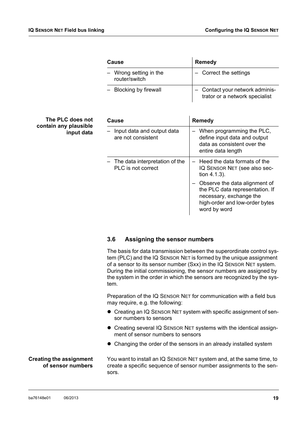 6 assigning the sensor numbers, Assigning the sensor numbers, Tion 3.6) | YSI IQ S ENSOR N ET Field bus linking User Manual | Page 21 / 44