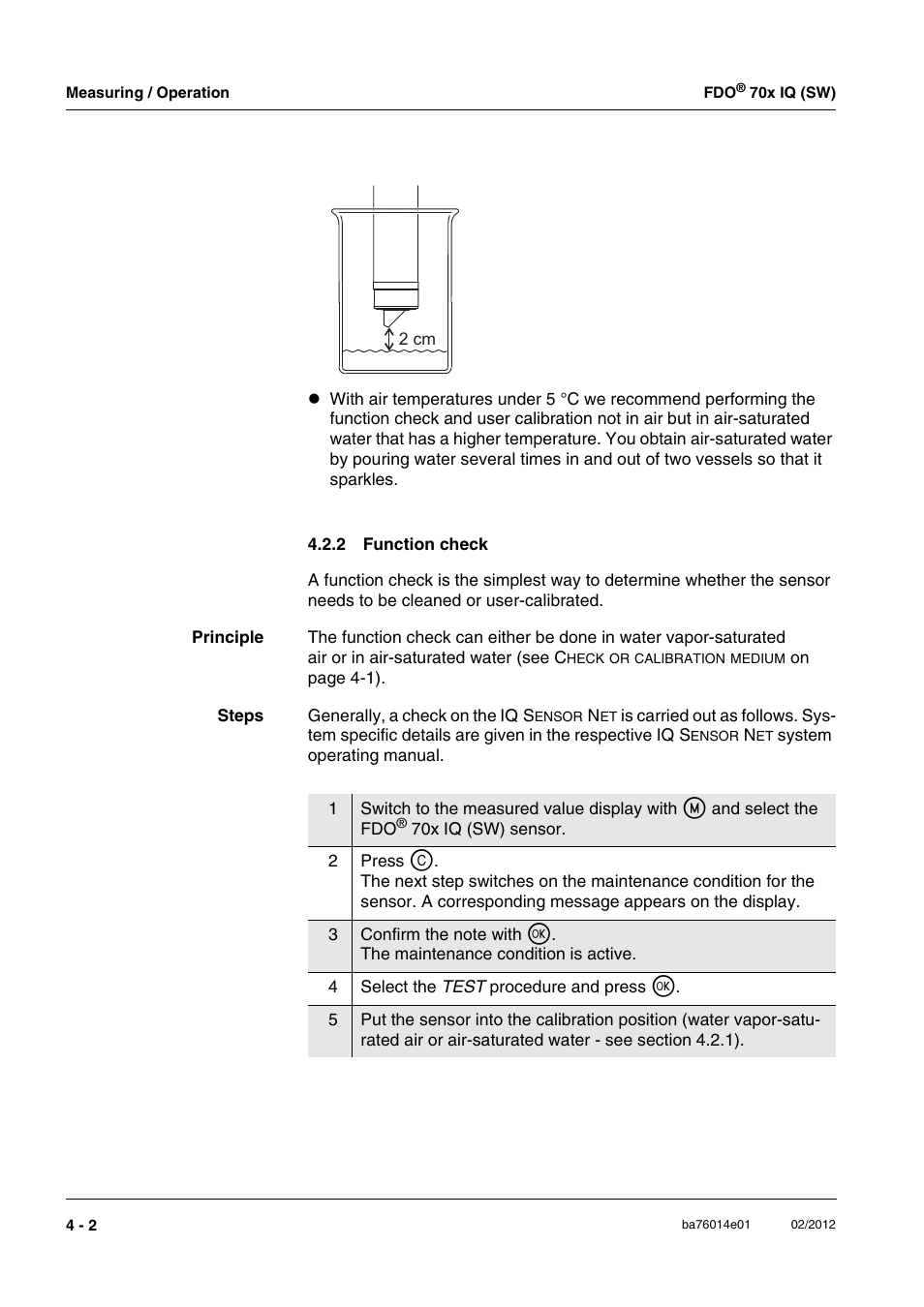 2 function check, Function check -2 | Xylem IQ SensorNet FDO 70x IQ (SW) User Manual | Page 20 / 48