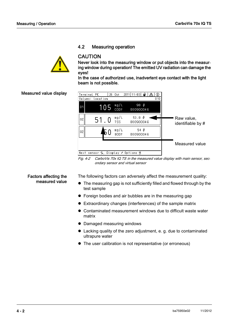 2 measuring operation, 2 measuring operation -2 | YSI CarboVis 705 IQ TS User Manual | Page 26 / 66