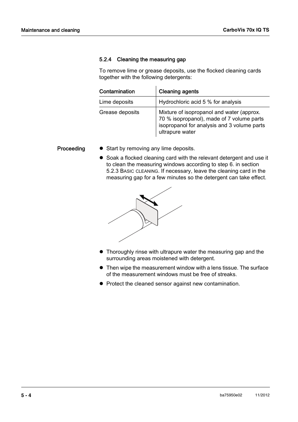 4 cleaning the measuring gap, Cleaning the measuring gap -4 | YSI CarboVis 705 IQ TS User Manual | Page 42 / 66