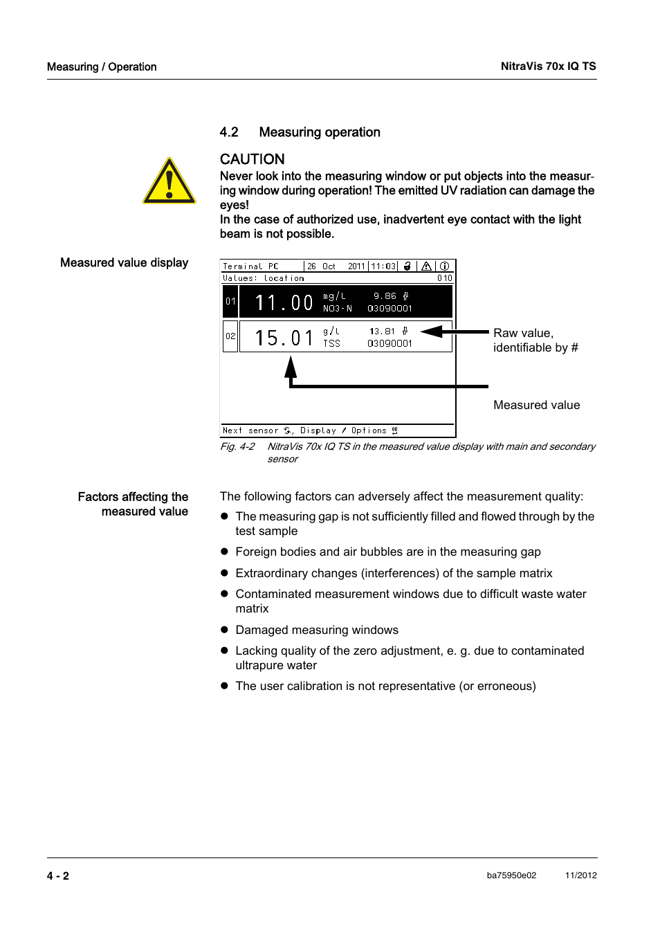 2 measuring operation, 2 measuring operation -2 | YSI IQ S ENSOR N ET NitraVis 70x IQ TS User Manual | Page 24 / 60