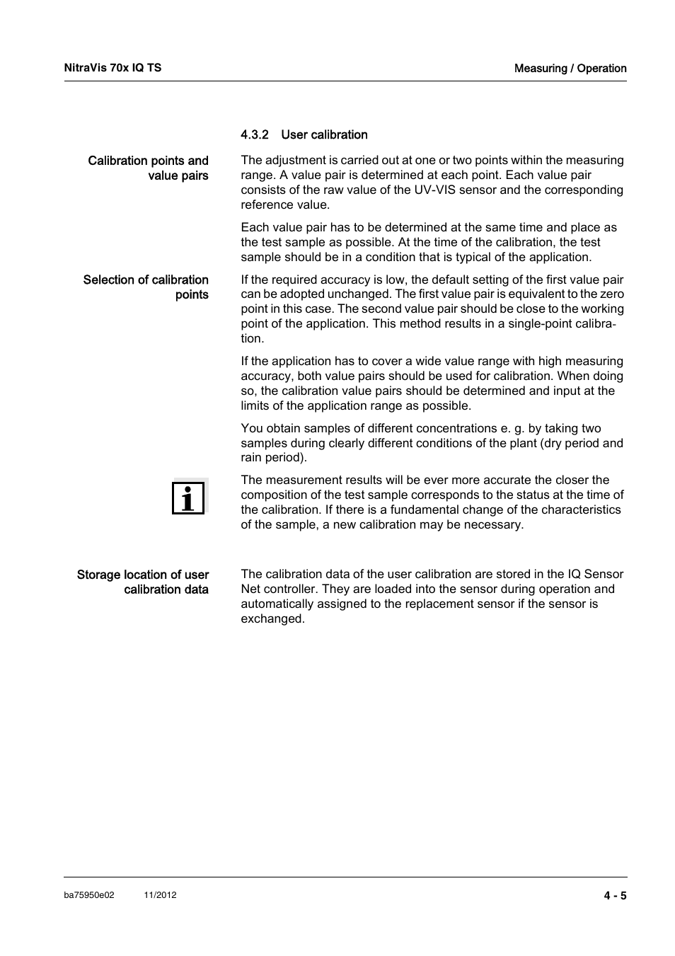 2 user calibration, User calibration -5, E section | Ee section 4.3.2) | YSI IQ S ENSOR N ET NitraVis 70x IQ TS User Manual | Page 27 / 60