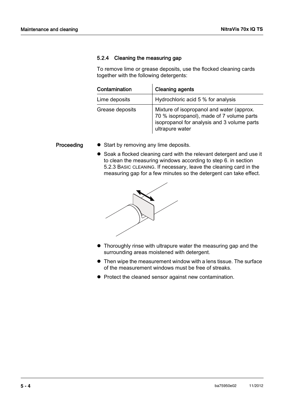 4 cleaning the measuring gap, Cleaning the measuring gap -4 | YSI IQ S ENSOR N ET NitraVis 70x IQ TS User Manual | Page 40 / 60