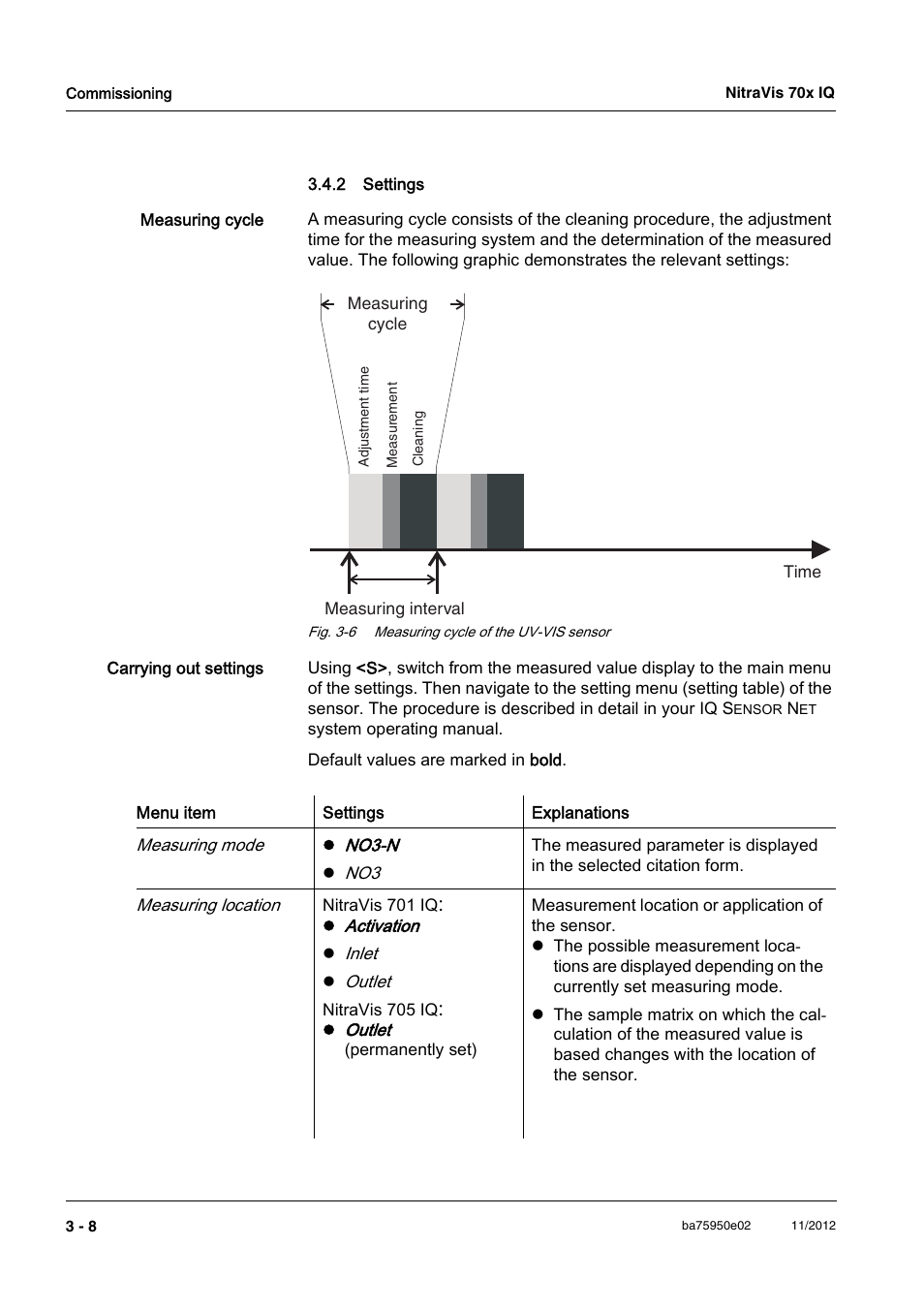 2 settings, Settings -8, Section | YSI IQ S ENSOR N ET NitraVis 70x IQ User Manual | Page 18 / 58