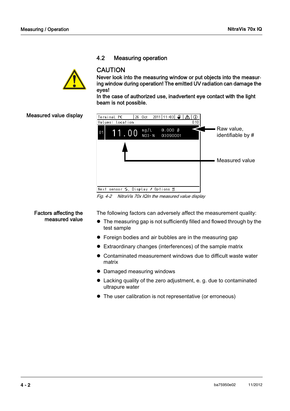 2 measuring operation, 2 measuring operation -2 | YSI IQ S ENSOR N ET NitraVis 70x IQ User Manual | Page 22 / 58