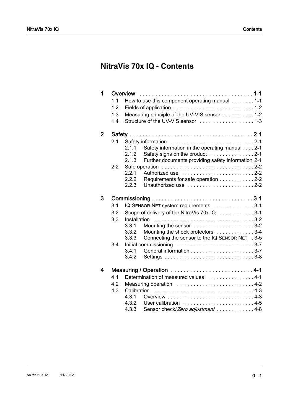 Nitravis 70x iq - contents | YSI IQ S ENSOR N ET NitraVis 70x IQ User Manual | Page 3 / 58