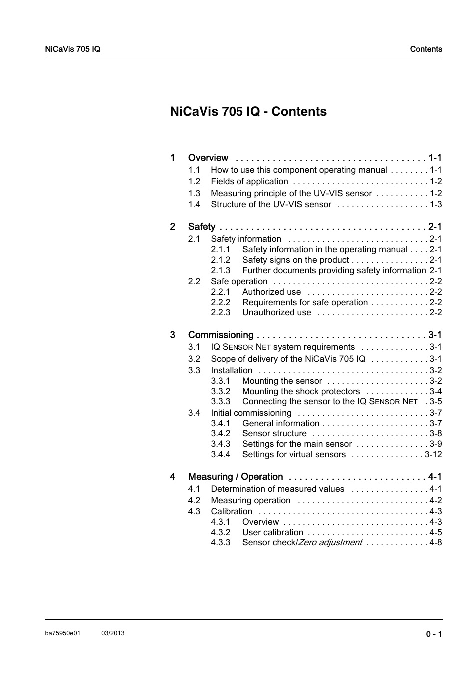 Nicavis 705 iq - contents | YSI NiCaVis 705 IQ User Manual | Page 3 / 64