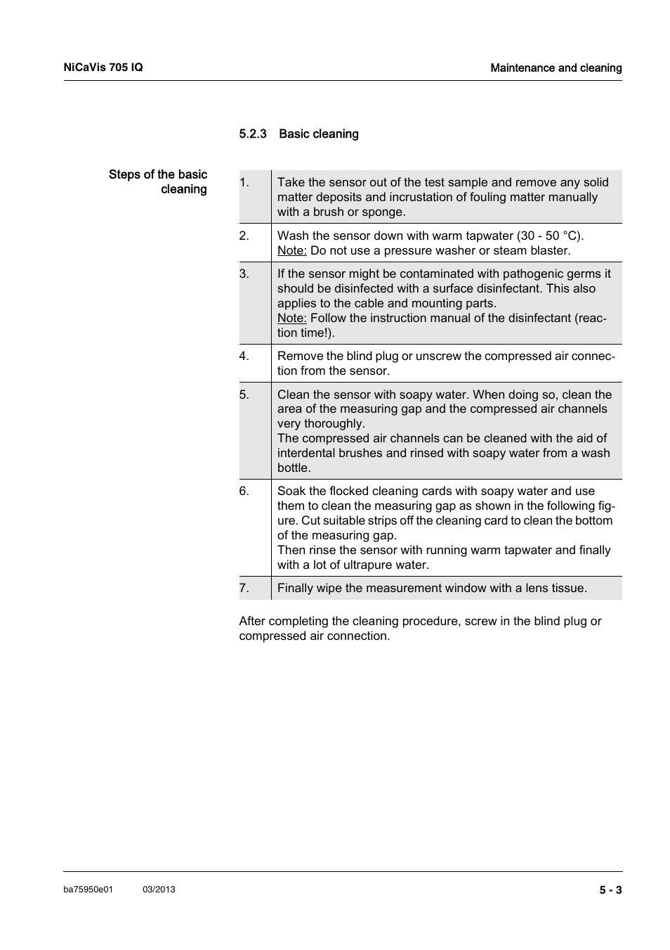 3 basic cleaning, Basic cleaning -3 | YSI NiCaVis 705 IQ User Manual | Page 41 / 64