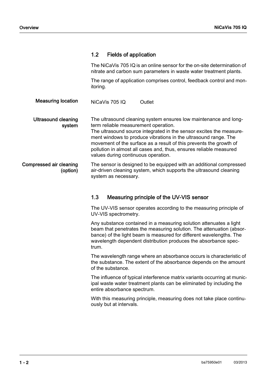 2 fields of application, 3 measuring principle of the uv-vis sensor | YSI NiCaVis 705 IQ User Manual | Page 6 / 64