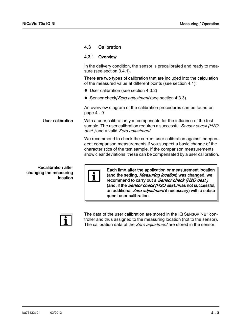3 calibration, 1 overview, 3 calibration -3 | Overview -3, Section, Alibration | YSI NiCaVis 701 IQ NI User Manual | Page 27 / 66