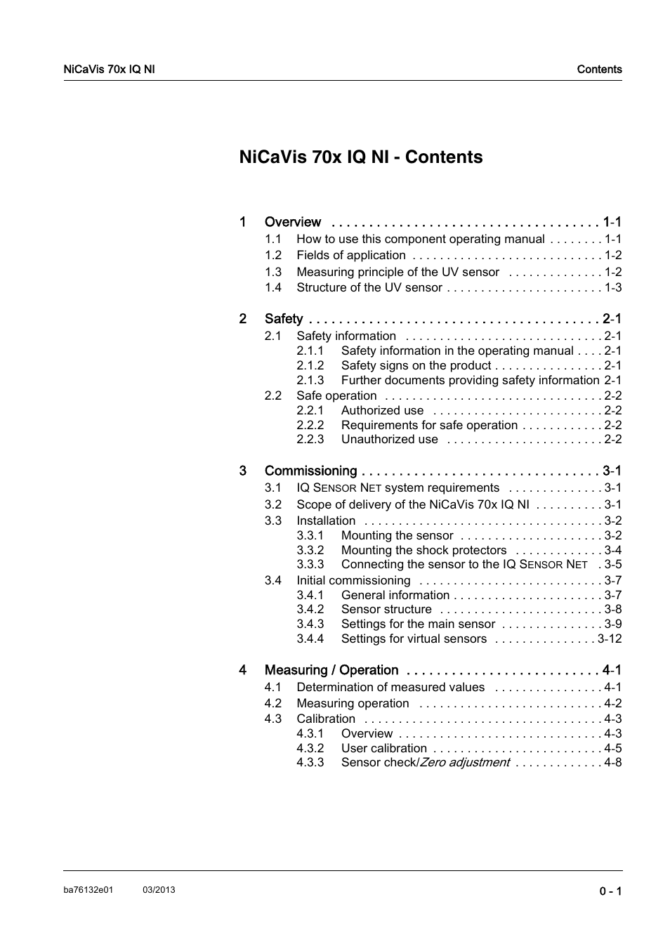 Nicavis 70x iq ni - contents | YSI NiCaVis 701 IQ NI User Manual | Page 3 / 66