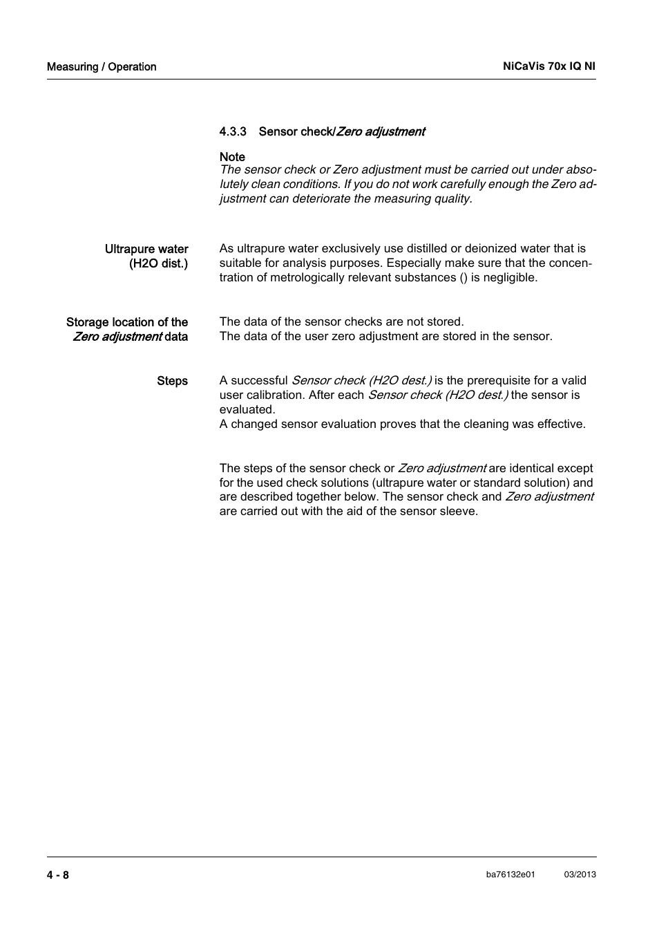 3 sensor check/zero adjustment, Sensor check, See section 4.3.3) | YSI NiCaVis 701 IQ NI User Manual | Page 32 / 66