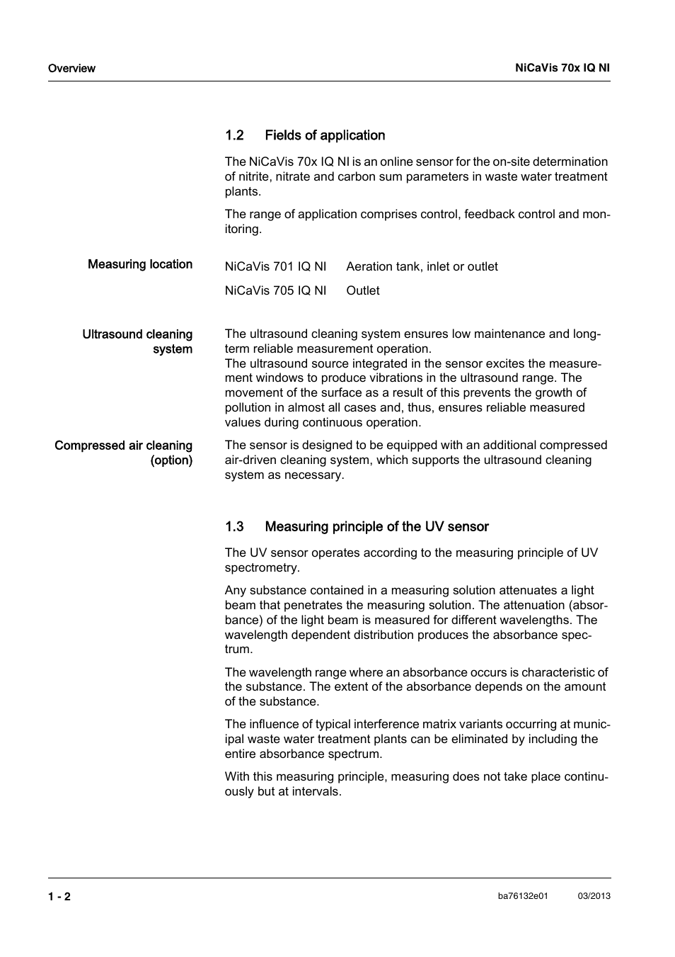 2 fields of application, 3 measuring principle of the uv sensor | YSI NiCaVis 701 IQ NI User Manual | Page 6 / 66