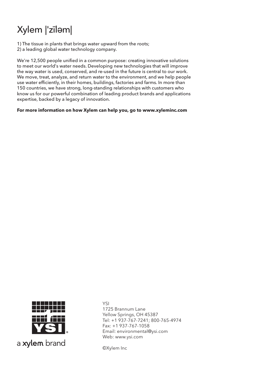 Xylem |' m| zīl ə | YSI NiCaVis 701 IQ NI User Manual | Page 66 / 66