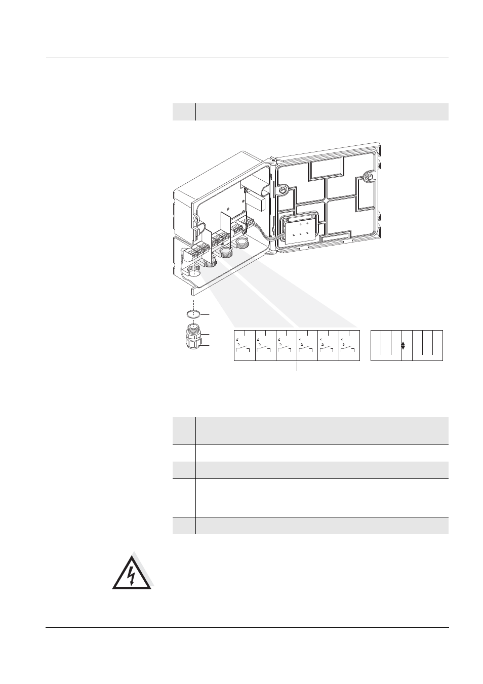 Warning, Connecting lines to the terminal strip, Miq/r6 installation 3 - 5 | Fig. 3-1 terminal strip with the relay connections, Ensor, Relay output, Segment 2 segment 1 | YSI IQ SensorNet MIQ/R6 Module User Manual | Page 13 / 56