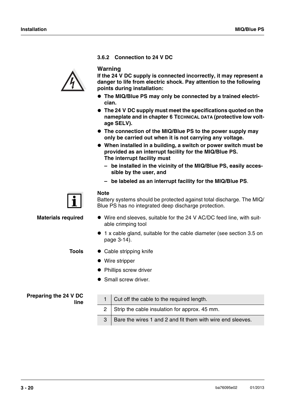 2 connection to 24 v dc, Connection to 24 v dc -20 | YSI MIQ/Blue PS Set User Manual | Page 30 / 48