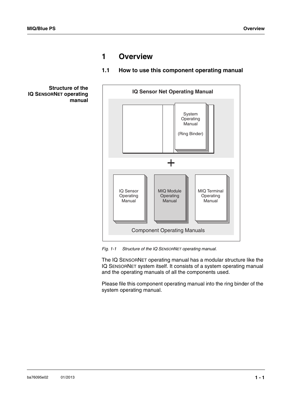 1 overview, 1 how to use this component operating manual, Overview -1 | How to use this component operating manual -1, 1overview | YSI MIQ/Blue PS Set User Manual | Page 5 / 48
