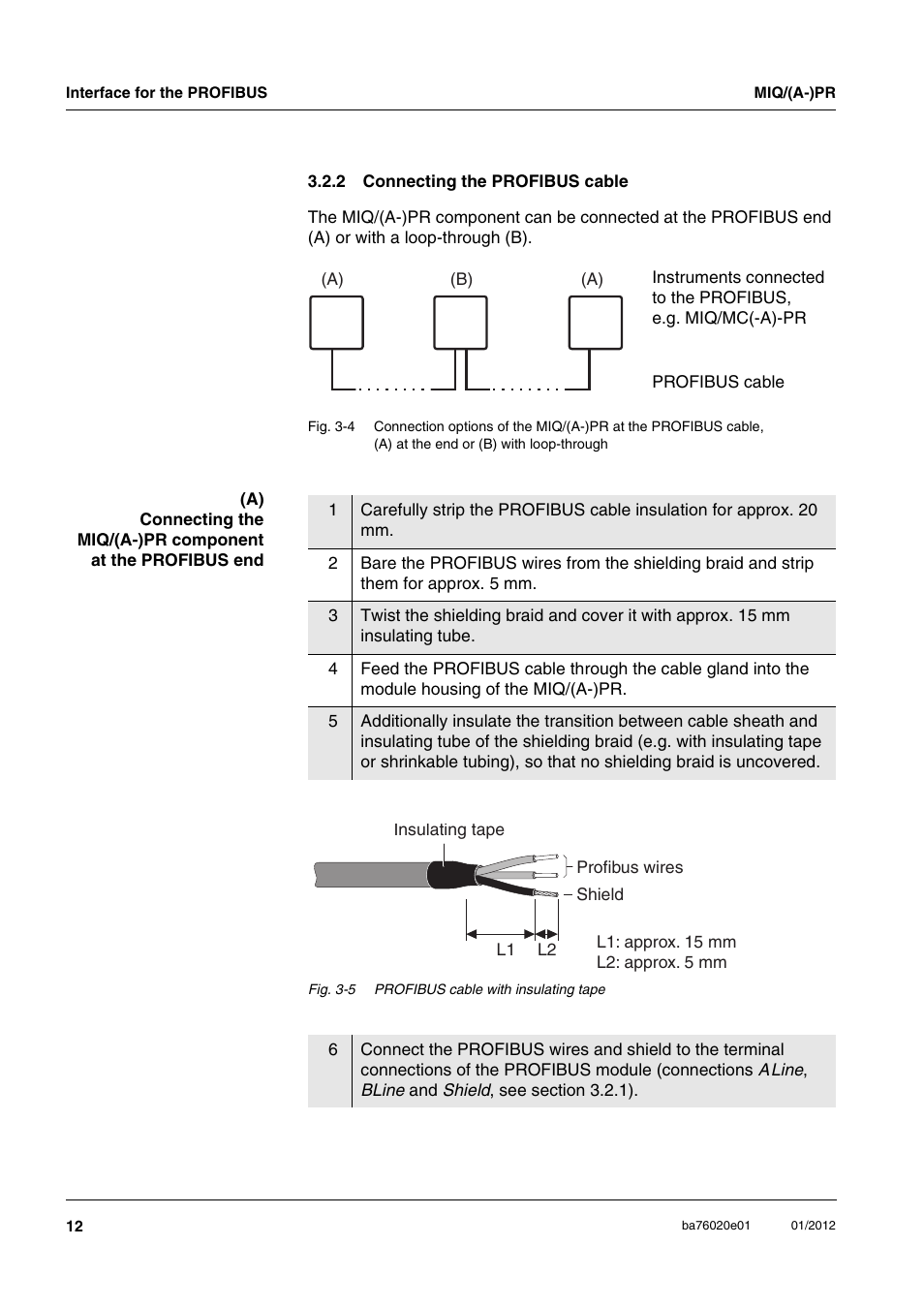 2 connecting the profibus cable, Connecting the profibus cable | YSI IQ SensorNet MIQ/A-PR Module User Manual | Page 12 / 36