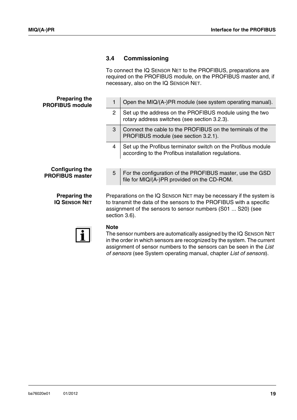 4 commissioning, Commissioning | YSI IQ SensorNet MIQ/A-PR Module User Manual | Page 19 / 36