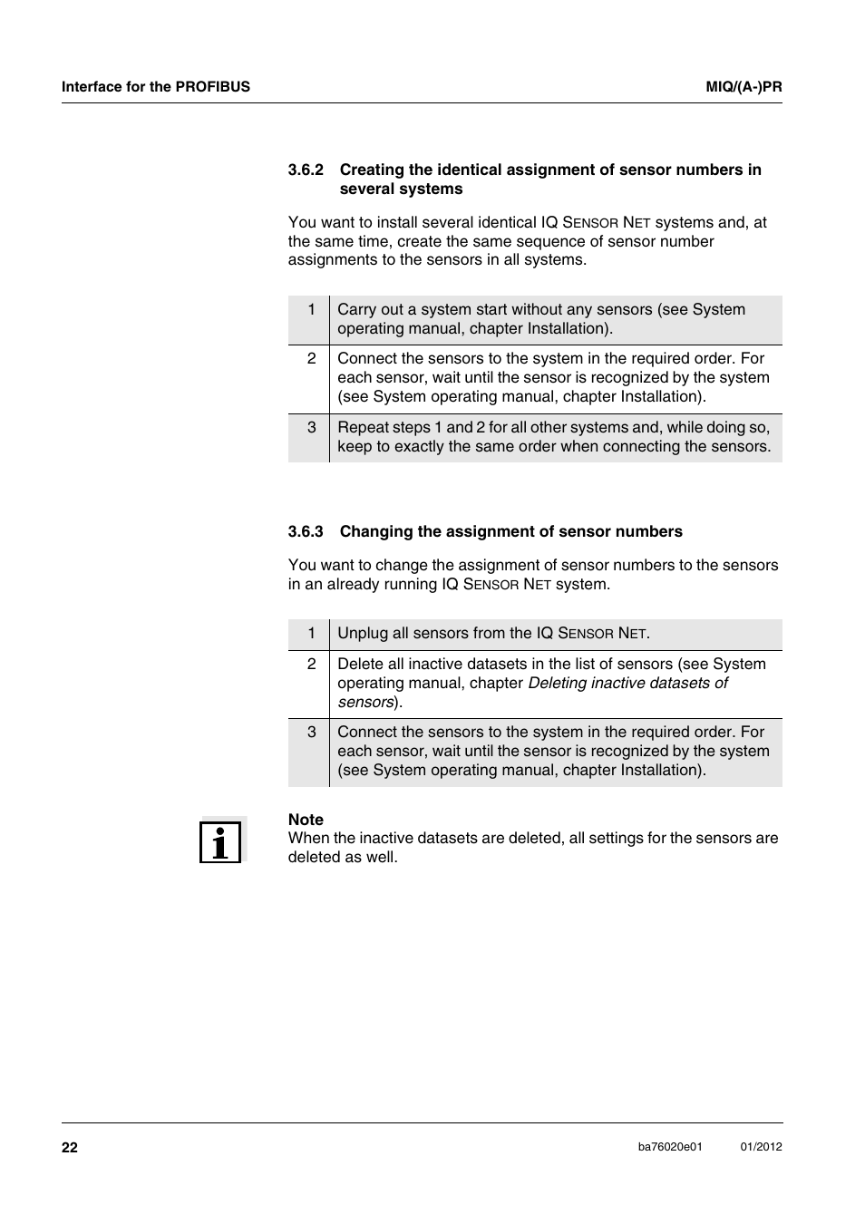 3 changing the assignment of sensor numbers, Changing the assignment of sensor numbers | YSI IQ SensorNet MIQ/A-PR Module User Manual | Page 22 / 36
