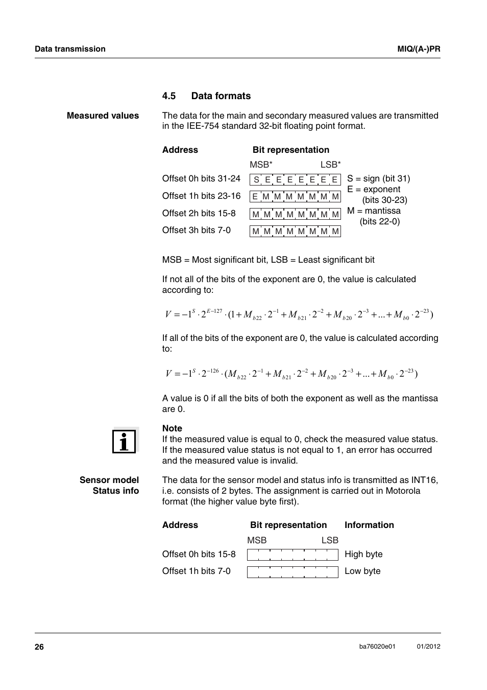 5 data formats, Data formats | YSI IQ SensorNet MIQ/A-PR Module User Manual | Page 26 / 36