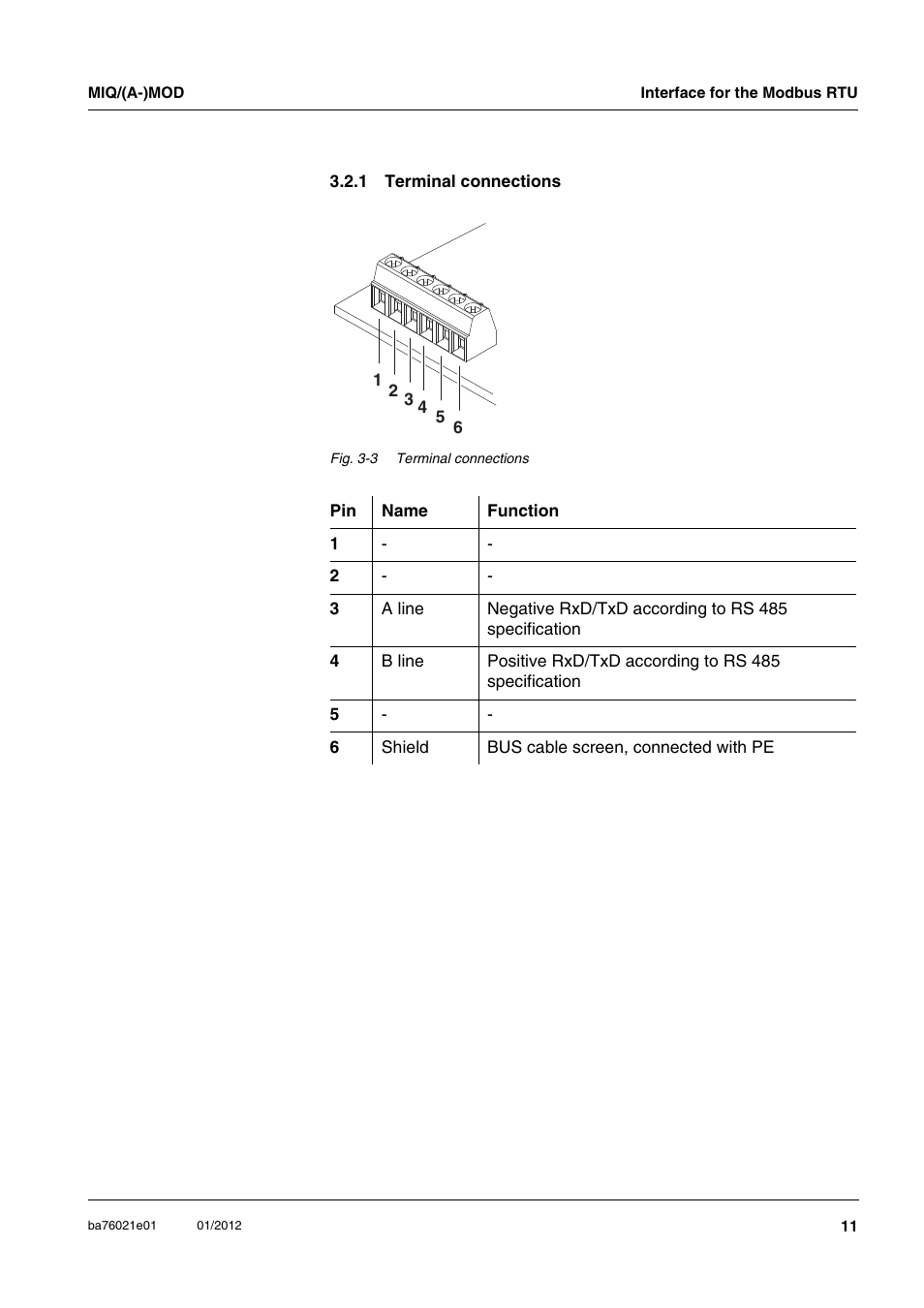 1 terminal connections, Terminal connections | YSI IQ SensorNet MIQ/A-MOD Module User Manual | Page 11 / 42
